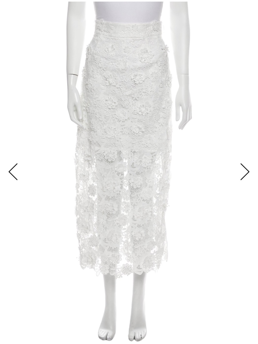White Floral Lace Midi Skirt